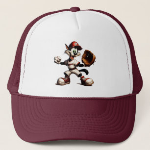 Goofy Cat Baseball Pitcher Winds Up Trucker Hat