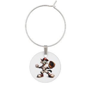 Goofy Cat Baseball Pitcher Winds Up Wine Charm