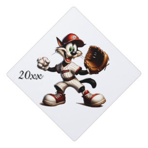 Goofy Cat Baseball Pitcher Winds Up Year Graduation Cap Topper