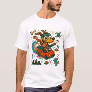 Goofy Dog Driving Through Space T-Shirt