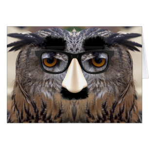 Goofy Eagle Owl With Glasses Cards