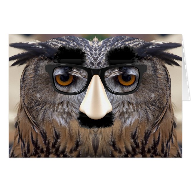 Goofy Eagle Owl With Glasses Cards (Front Horizontal)