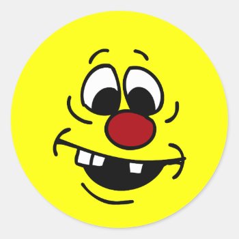Goofy Face Grumpey Classic Round Sticker by disgruntled_genius at Zazzle