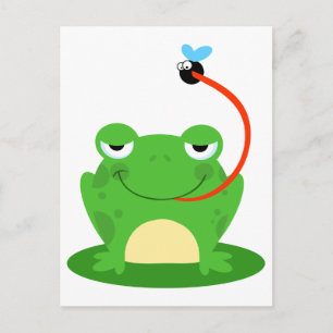 goofy frog catching a fly cartoon postcard