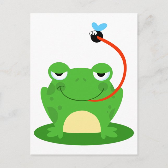 goofy frog catching a fly cartoon postcard (Front)