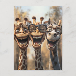 Goofy Giraffes in Glasses Holiday Postcard