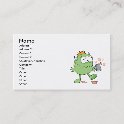 Customizable goofy green drunk monster cutie business card templates