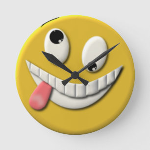 Goofy Happy Face Round Clock