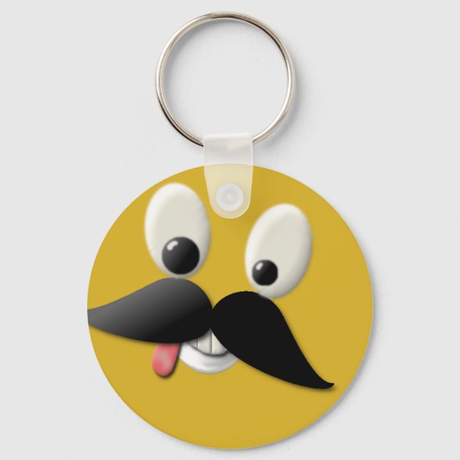 Goofy Happy Face with Mustache Keychain (Front)