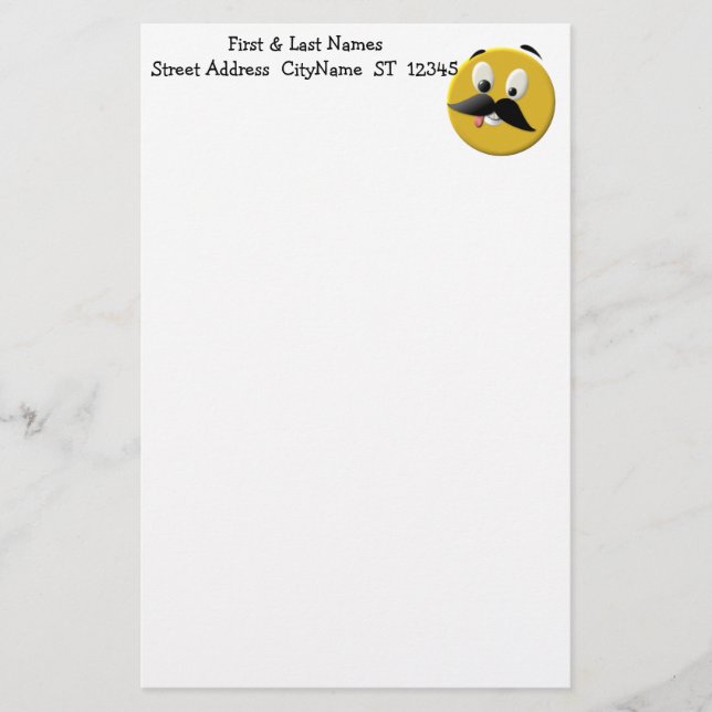 Goofy Happy Face with Mustache Stationery (Front)
