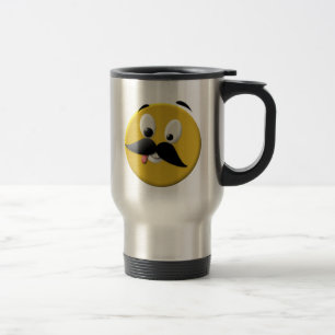 Goofy Happy Face with Mustache Travel Mug