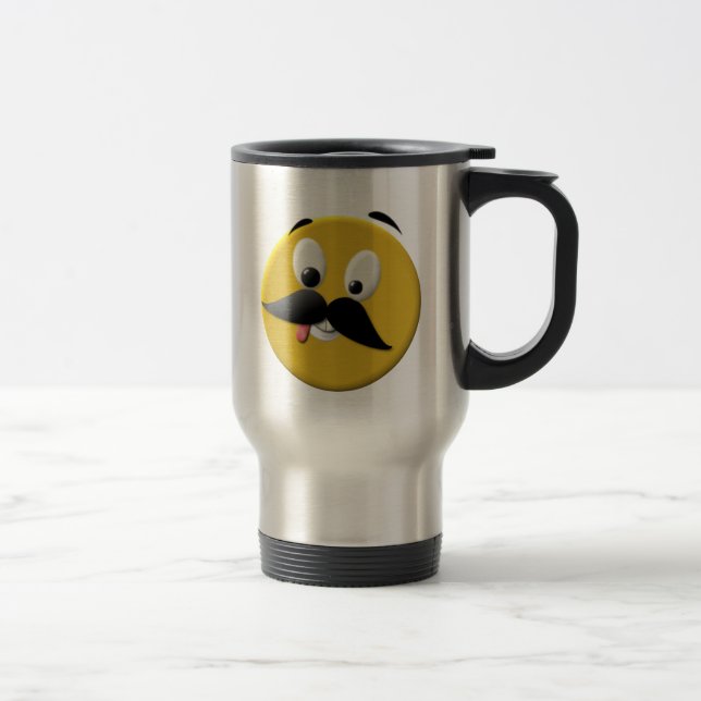 Goofy Happy Face with Mustache Travel Mug (Right)