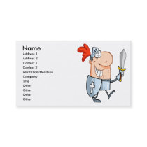 goofy knight in shining armor with sword cartoon business card