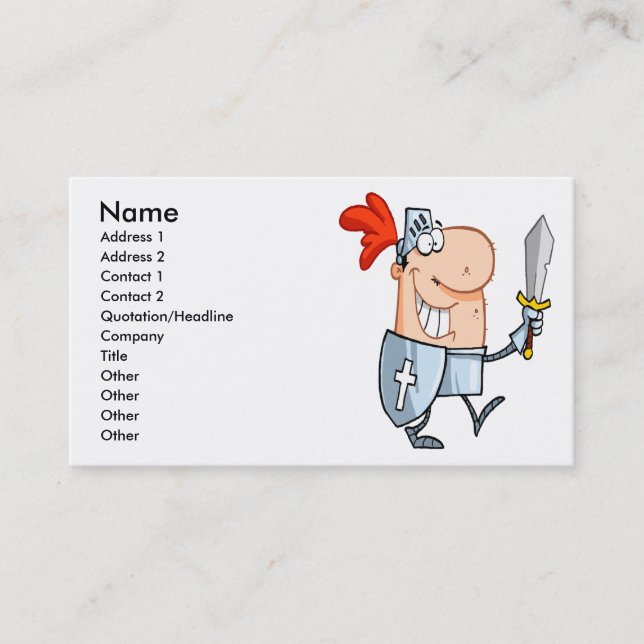 goofy knight in shining armor with sword cartoon business card (Front)