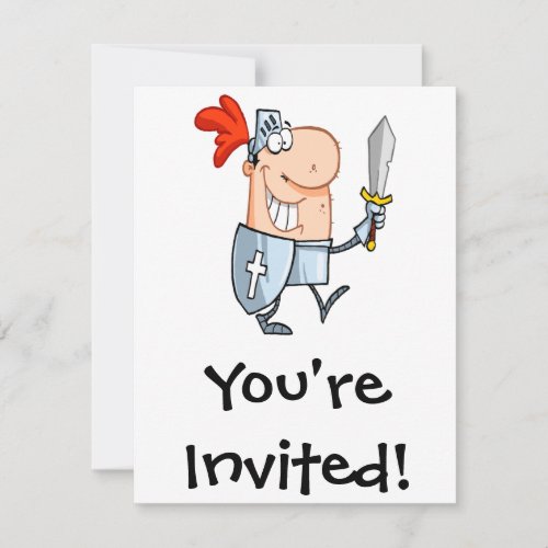 goofy knight in shining armor with sword cartoon invitation