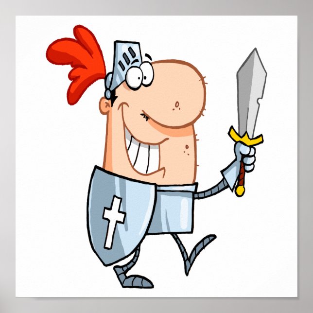 goofy knight in shining armor with sword cartoon poster (Front)