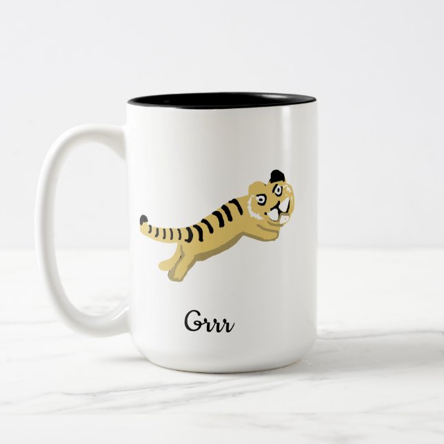 Goofy Leaping Tiger Ceramic Mug (Left)