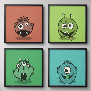 Goofy Monster Faces Peel & Stick Wall Tile Set o