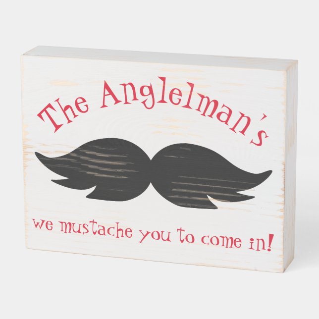 Goofy Mustache Welcome Wooden Box Sign (Angled Horizontal)