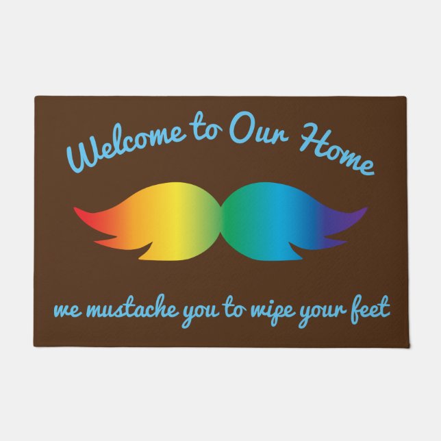 Goofy Rainbow Mustache Doormat (Front)