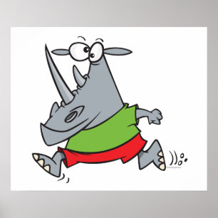 goofy running jogger rhino cartoon poster