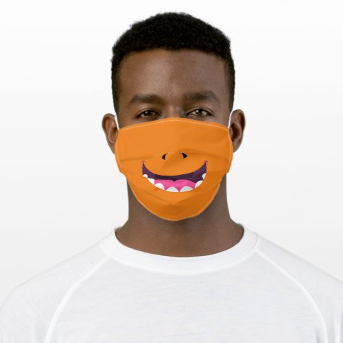 Goofy Silly Face Funny Teeth _ pumpkin orange Adult Cloth Face Mask