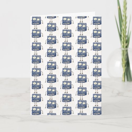 Goofy Square Blue Cartoon Alien Birthday Card