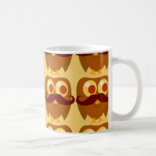 Goofy Trendy Mustache Owl Cartoon Character Coffee Mug