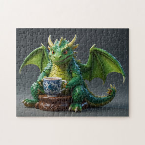 Goofy Welsh Dragon Drinking Tea Jigsaw Puzzle