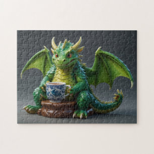 Goofy Welsh Dragon Drinking Tea Jigsaw Puzzle