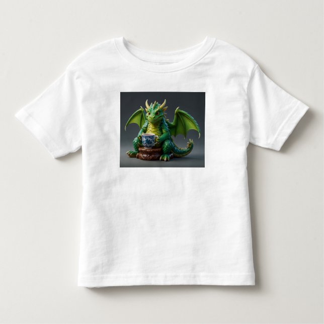 Goofy Welsh Dragon Drinking Tea Toddler T-shirt (Front)