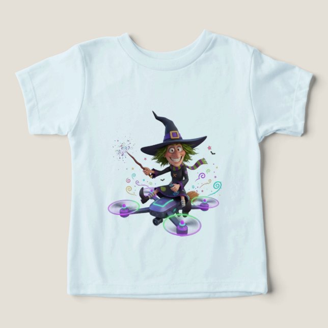 GOOFY WITCH RIDING DRONE TODDLER T-SHIRT (Design Front)