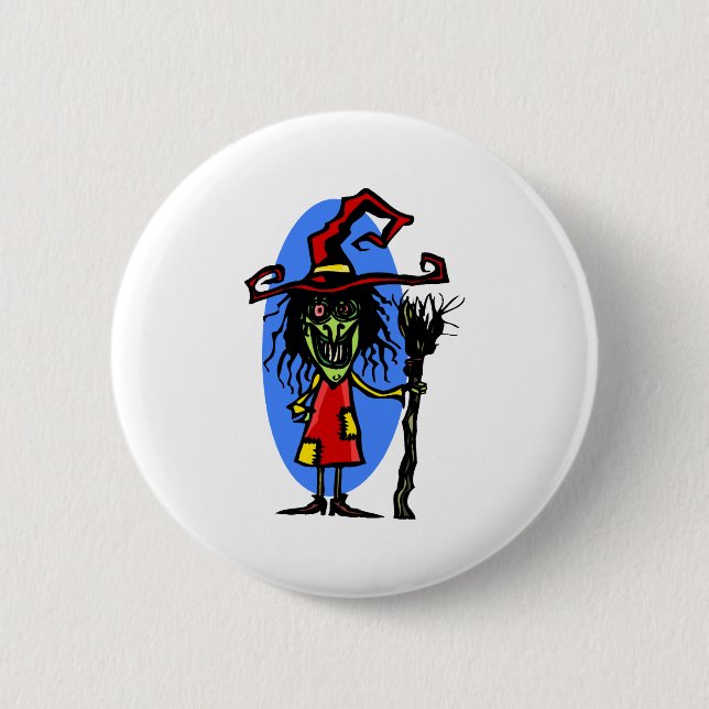 Goofy WItch with Broom Button (Front)