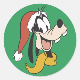 Goofy with Santa Hat Classic Round Sticker