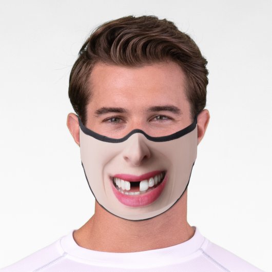 Goofy Woman's Smile With Missing Tooth Premium Face Mask (Worn)