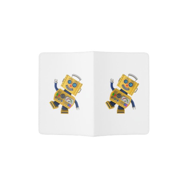 Goofy yellow toy robot passport holder (Opened)