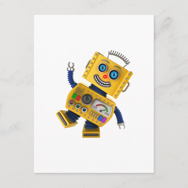 Goofy yellow toy robot postcard (Front)
