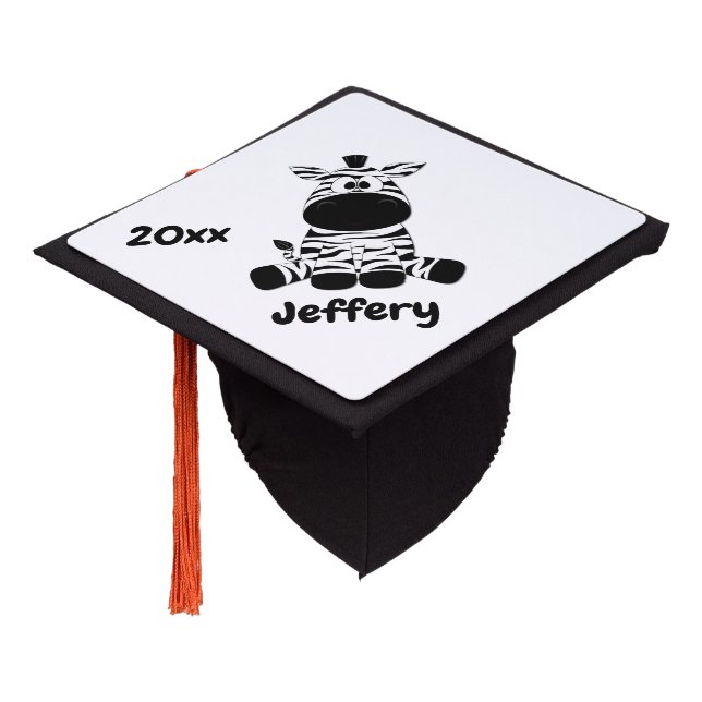 Goofy Zebra Grade School Graduate Name Date Graduation Cap Topper (Angled)