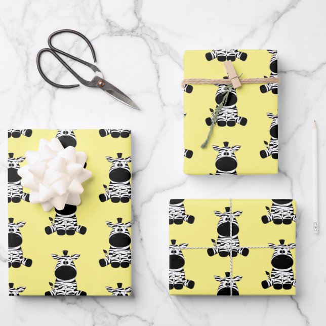 Goofy Zebra Yellow Wrapping Paper Sheets (Front)