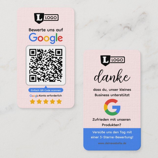 Google Bewertungskarte mit QR code Business Card  (Front/Back)