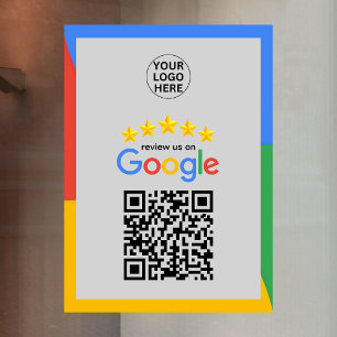 Google Business Reviews 5 Star Qr Code Gray  Window Cling