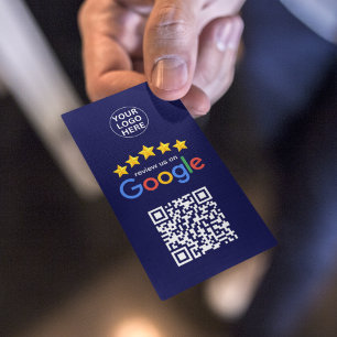 Google Business Reviews 5 Star Qr Code Navy Blue Business Card