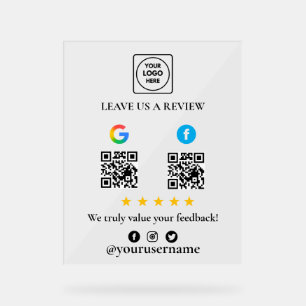 Google Facebook Review QR Acrylic Sign