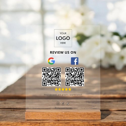 Google Facebook Review QR Code Acrylic Sign