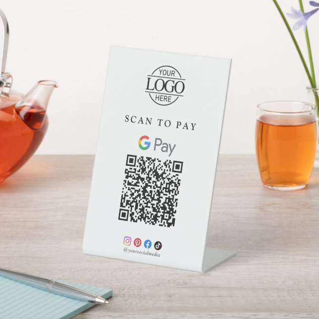Google Pay Qr Code Business Logo Payment Tabletop Pedestal Sign (In SItu)