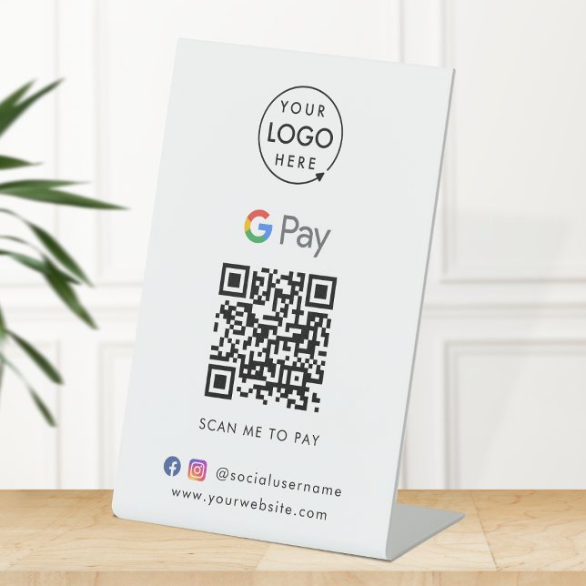 Google Pay QR Code | Contactless Payment Business Pedestal Sign (Interactive "scan to pay” QR code cash wrap table sign for collecting digital payment by Google Pay.)