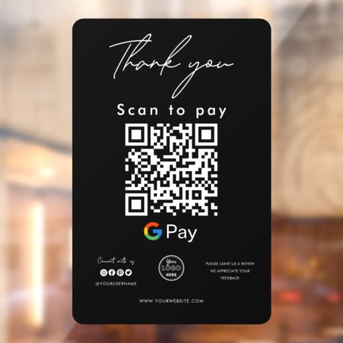 Google Pay QR Code Logo Scan to Pay Thank you Window Cling