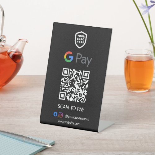 Google Pay QR Code Payment  Black Scan to Pay  Pedestal Sign