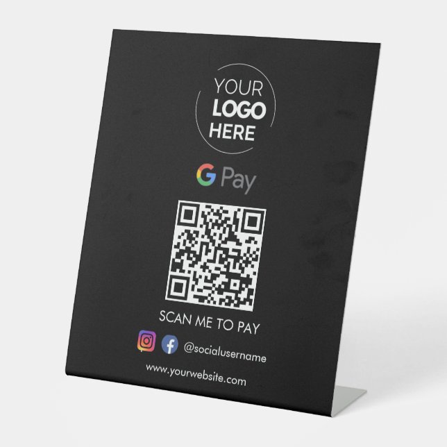  Google Pay QR Code Payment | Scan to Pay Black Pedestal Sign (Front)