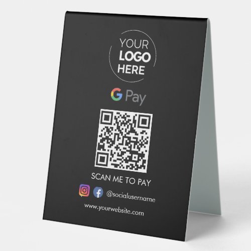  Google Pay QR Code Payment  Scan to Pay Black Table Tent Sign